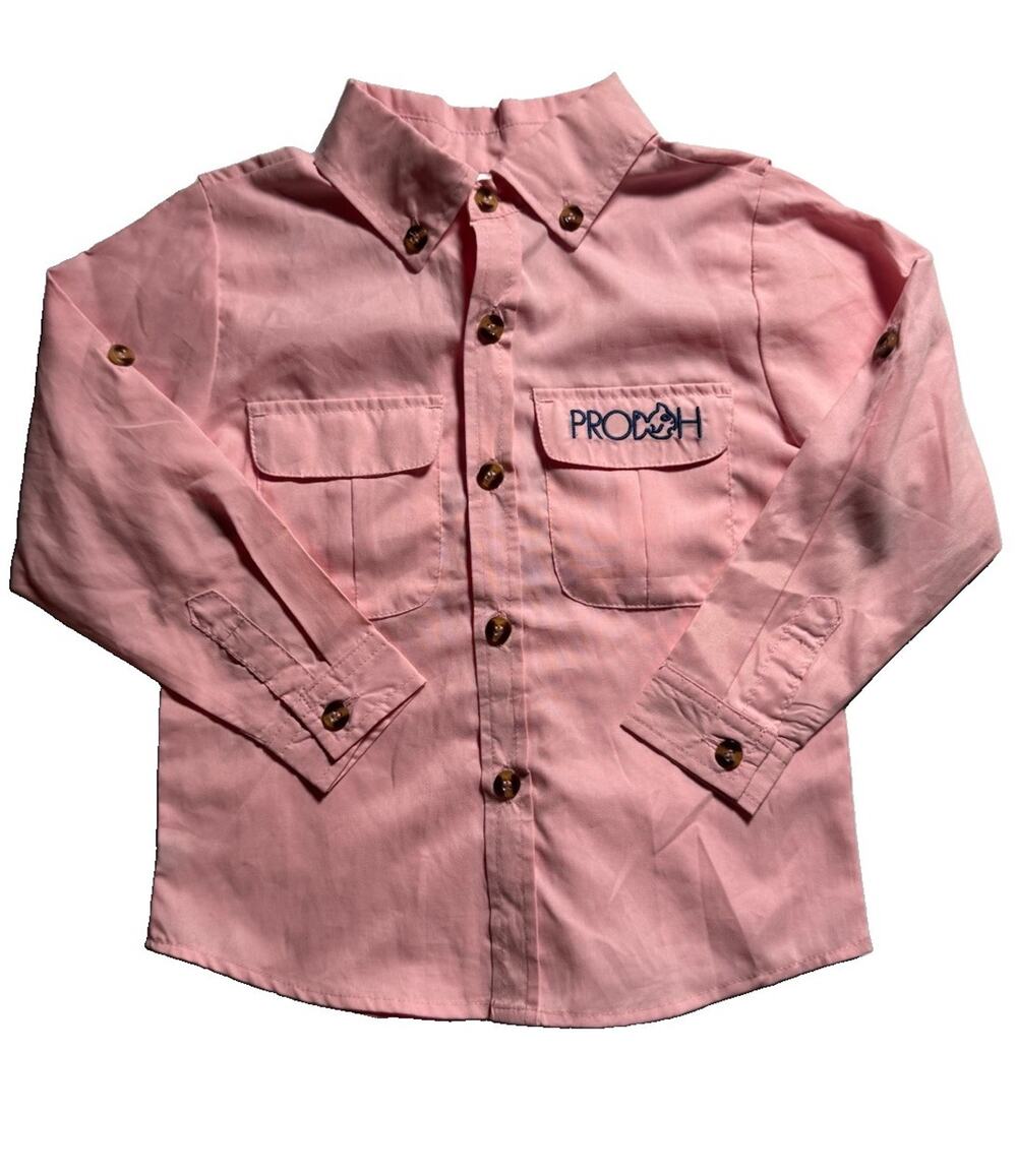 Prodoh Girls 4T Pink Fishing Shirt Long Sleeve Roll Tab Embroidered Outdoor